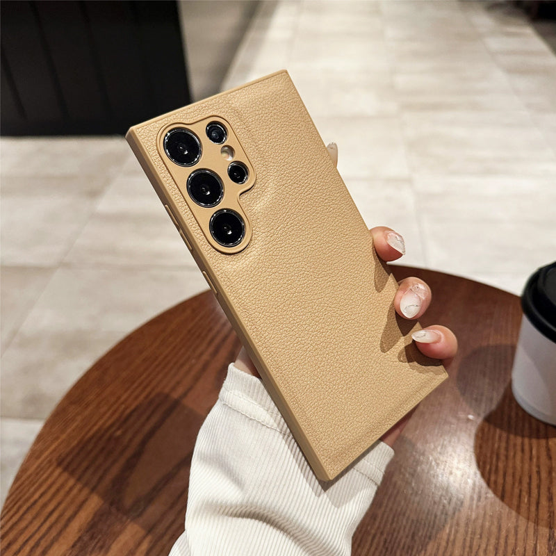 📱 Aangepast gewoon leer Litchi Patroon volledige dekking tegen vallen mobiele telefoon geval