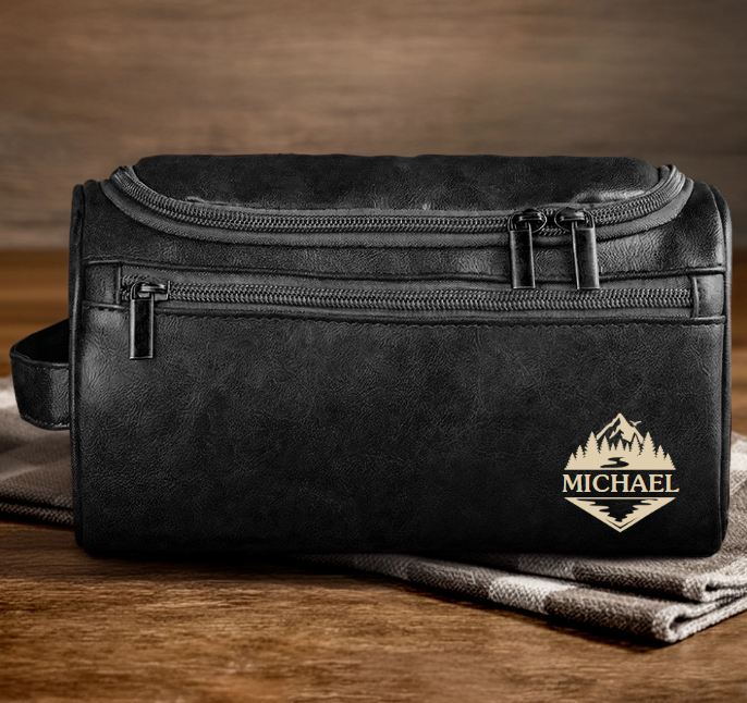 Op maat gegraveerde leren toilettas - Gepersonaliseerde verjaardagscadeaus voor vader, broer, opa, echtgenoot - Voor de man die altijd onderweg is