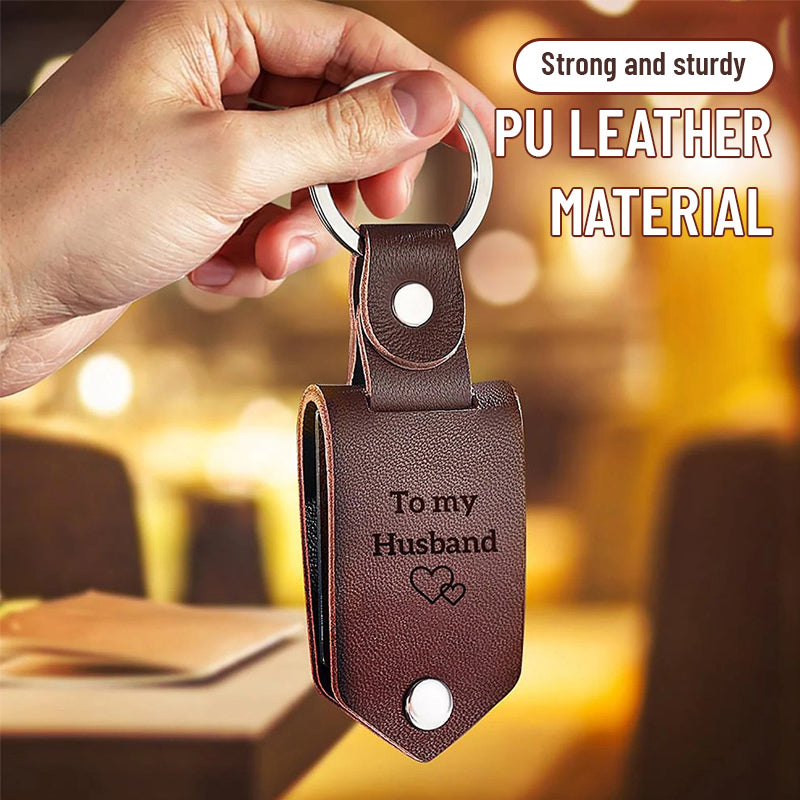 Custom Leather Photo Text Keychain Anniversary Gift For Couple