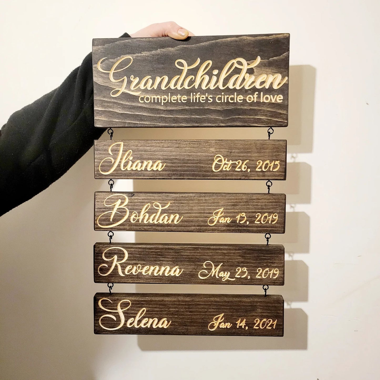 Gepersonaliseerd kleinkinderen uithangbord (gegraveerd) Familie aandenken
