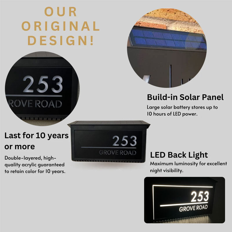 Aangepaste Solar LED Backlit Huisnummer Sign