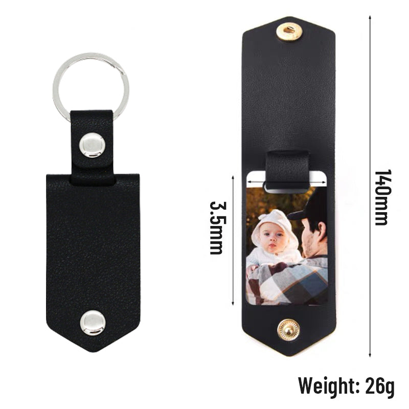 Custom Leather Photo Text Keychain Anniversary Gift For Couple