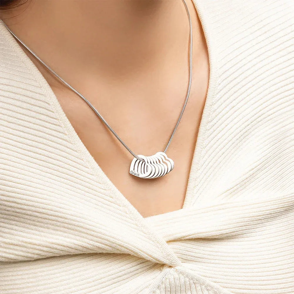 Aangepaste hart contour hanger familie ketting met 1-12 gegraveerde namen sierlijke dames sieraden verjaardag Moederdag cadeau voor moeder oma