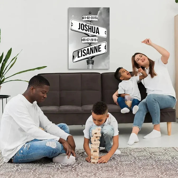 👨👧👦(Moederdag - 50% KORTING)💖Gepersonaliseerde straatnaamborden Digitaal fotokunstcanvas "Geboortedatum van kinderen"💝