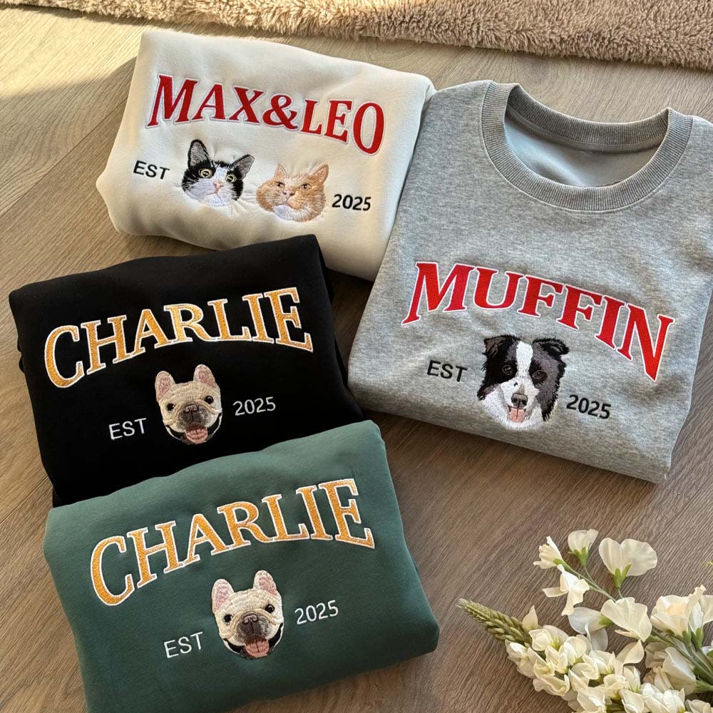Custom geborduurde sweaters met dierenportrette