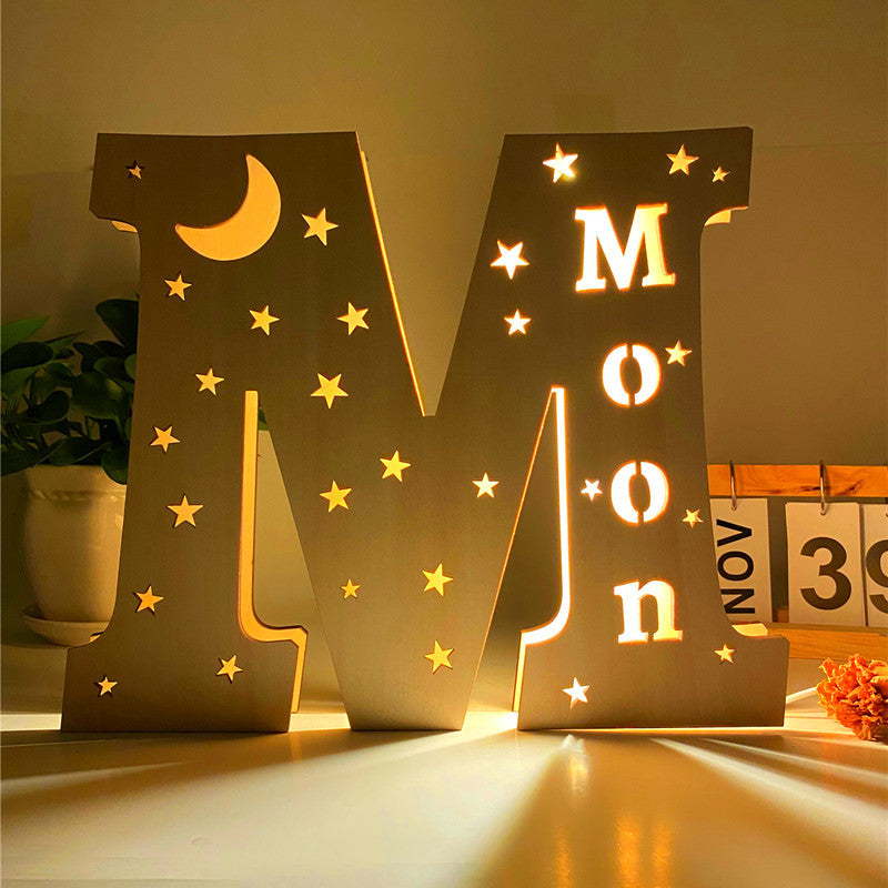 Gepersonaliseerd houten alfabet nachtlampje met naam