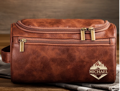 Op maat gegraveerde leren toilettas - Gepersonaliseerde verjaardagscadeaus voor vader, broer, opa, echtgenoot - Voor de man die altijd onderweg is
