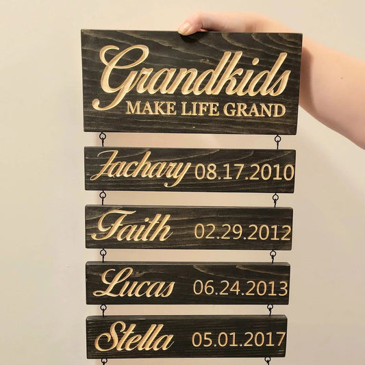 Gepersonaliseerd kleinkinderen uithangbord (gegraveerd) Familie aandenken