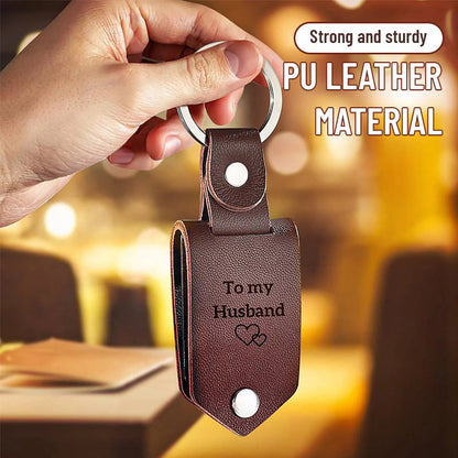 Custom Leather Photo Text Keychain Anniversary Gift For Couple