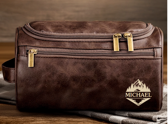 Op maat gegraveerde leren toilettas - Gepersonaliseerde verjaardagscadeaus voor vader, broer, opa, echtgenoot - Voor de man die altijd onderweg is