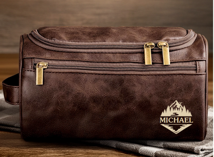 Op maat gegraveerde leren toilettas - Gepersonaliseerde verjaardagscadeaus voor vader, broer, opa, echtgenoot - Voor de man die altijd onderweg is