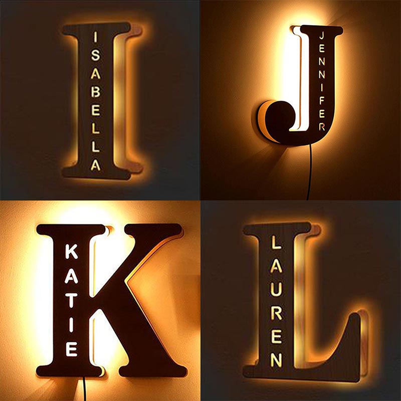 Gepersonaliseerd houten alfabet nachtlampje met naam