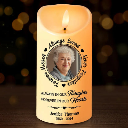 Custom Photo Always In Our Thoughts - Herdenking Gepersonaliseerde Custom LED Kaars - Kerstcadeau, Medeleven Cadeau voor Familieleden
