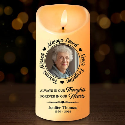 Custom Photo Always In Our Thoughts - Herdenking Gepersonaliseerde Custom LED Kaars - Kerstcadeau, Medeleven Cadeau voor Familieleden