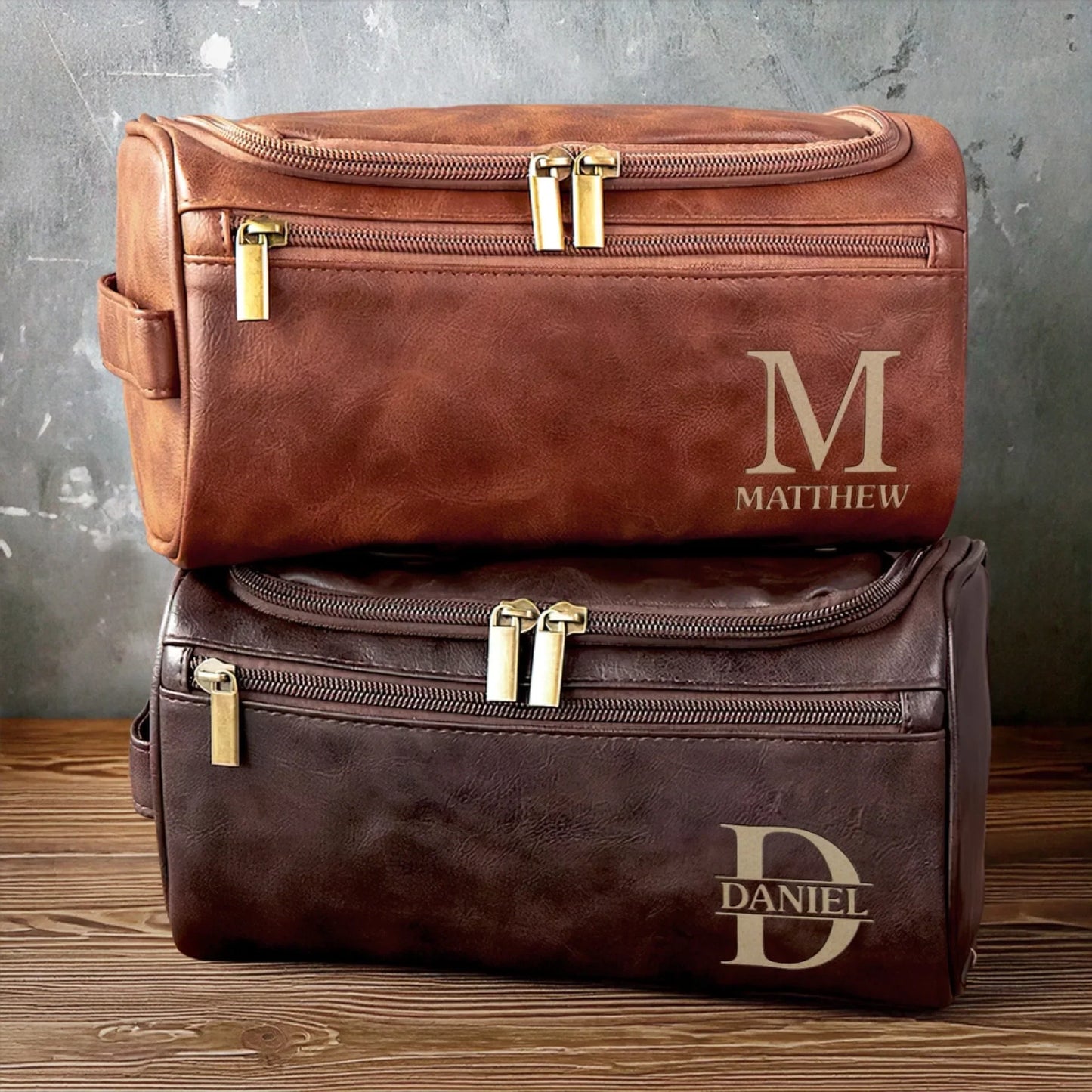 Op maat gegraveerde leren toilettas - Gepersonaliseerde verjaardagscadeaus voor vader, broer, opa, echtgenoot - Voor de man die altijd onderweg is