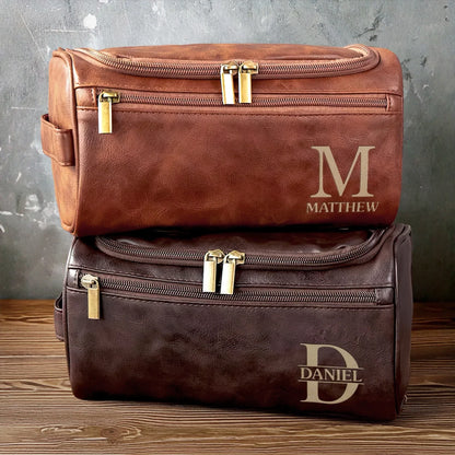 Op maat gegraveerde leren toilettas - Gepersonaliseerde verjaardagscadeaus voor vader, broer, opa, echtgenoot - Voor de man die altijd onderweg is