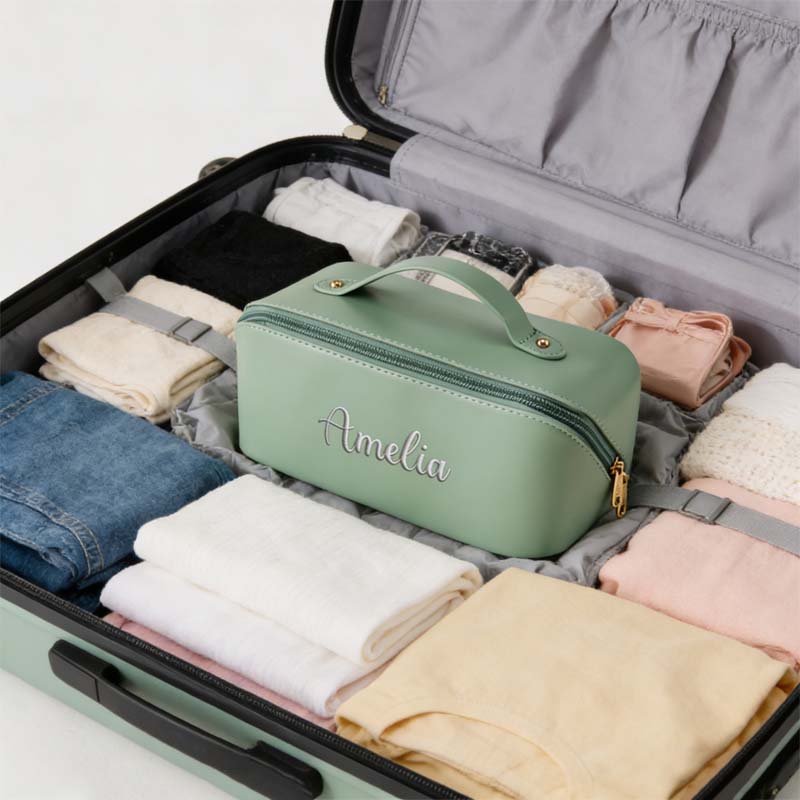 Gepersonaliseerde geborduurde make-uptas