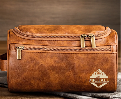 Op maat gegraveerde leren toilettas - Gepersonaliseerde verjaardagscadeaus voor vader, broer, opa, echtgenoot - Voor de man die altijd onderweg is