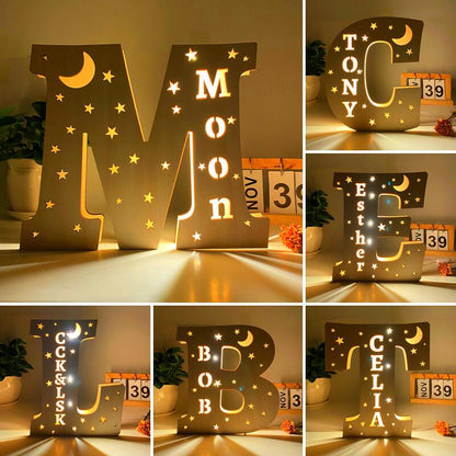 Gepersonaliseerd houten alfabet nachtlampje met naam