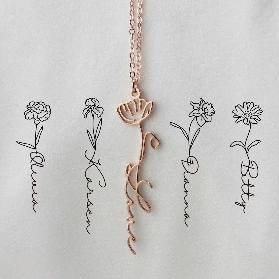 Gepersonaliseerde naamketting met geboortebloem